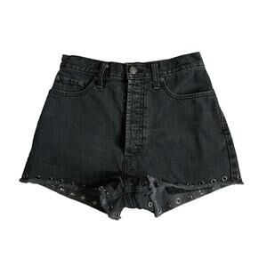 Abercrombie and Fitch Grommet Hem High‎ Rise Jean Shorts Washed Black Womens 2